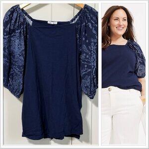 Maurices Charleston Balloon Sleeve top Blue paisley size 2x